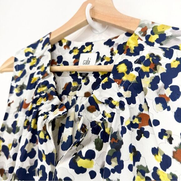 Cabi 5222 Fierce Seeing Spots Abstract Floral Animal Print Ruffle Collar Blouse - Picture 9 of 15